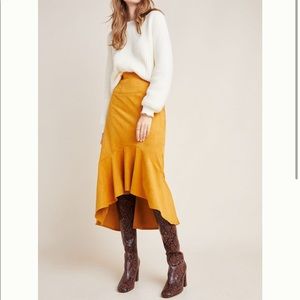 Anthropologie Maeve Cosima Flounced Midi Skirt faux suede size 18w yellow fall